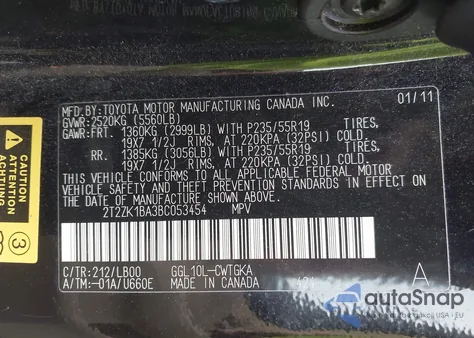 2011 Lexus Rx 350 z USA, uszkodzony, nr VIN 2T2ZK1BA3BC053454